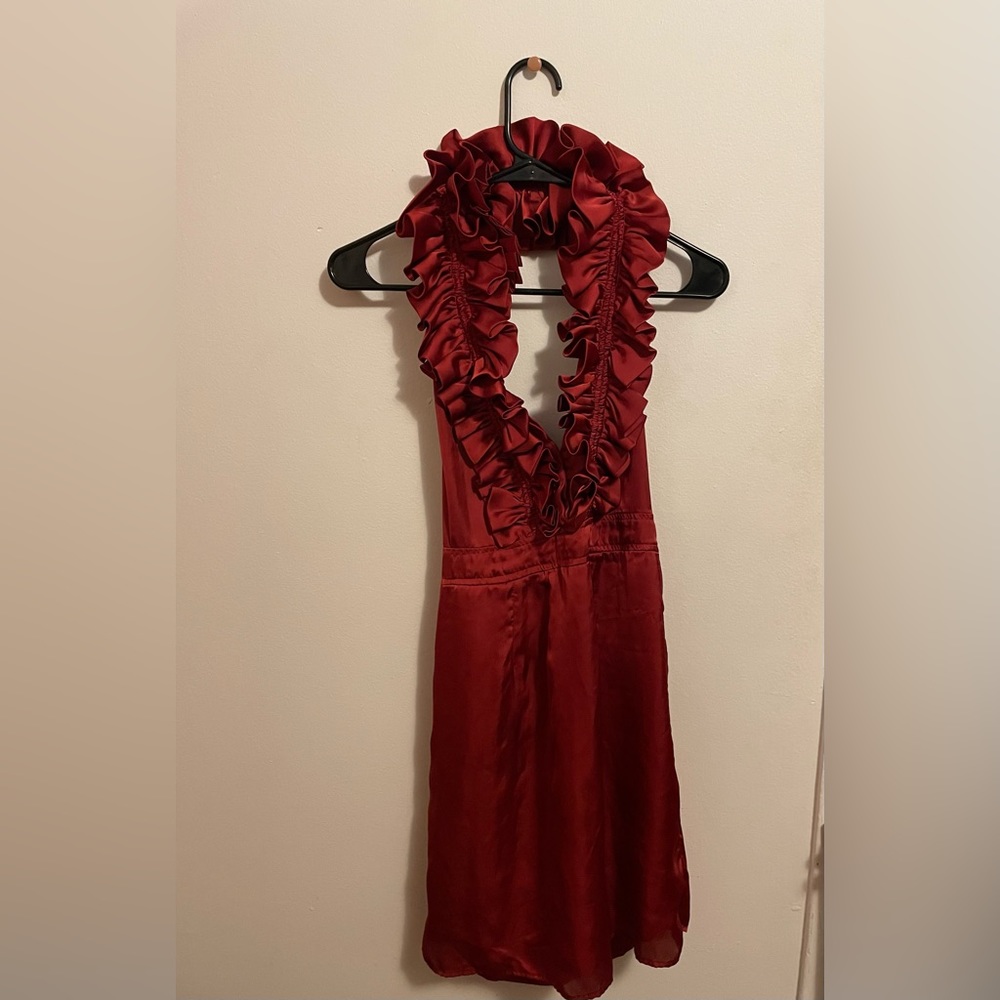 Ruffled halter open back mini dress by Esley (XS)